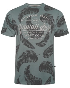 KAM Hawaii Surf Leaf Print T-Shirt Sage